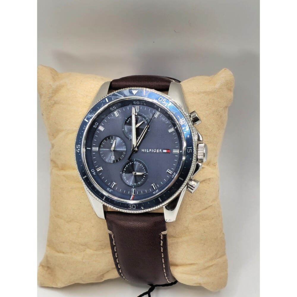 Tommy Hilfiger Damon TH433 Men's Blue Brown Leather Watch 46mm